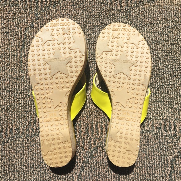 JIMMY CHOO - Pence Cork Neon Yellow sandals, Sz 4 - Picture 4 of 5